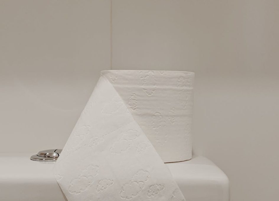 white toilet paper roll on ceramic toilet